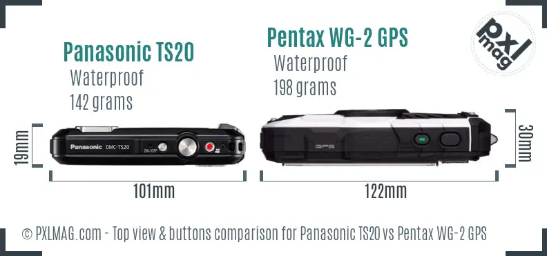 Panasonic TS20 vs Pentax WG-2 GPS top view buttons comparison
