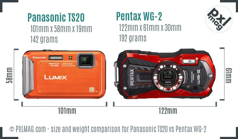 Panasonic TS20 vs Pentax WG-2 size comparison