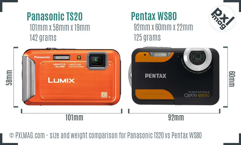 Panasonic TS20 vs Pentax WS80 size comparison