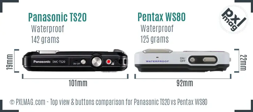 Panasonic TS20 vs Pentax WS80 top view buttons comparison