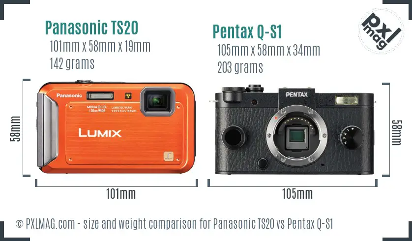 Panasonic TS20 vs Pentax Q-S1 size comparison