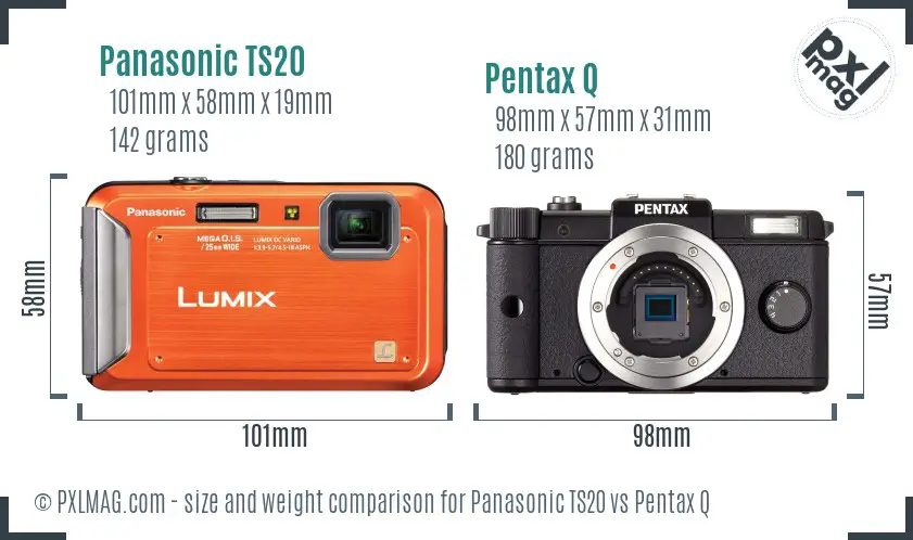 Panasonic TS20 vs Pentax Q size comparison