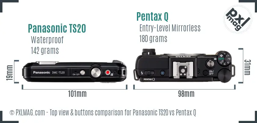 Panasonic TS20 vs Pentax Q top view buttons comparison