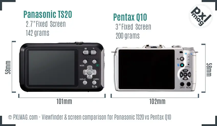 Panasonic TS20 vs Pentax Q10 Screen and Viewfinder comparison