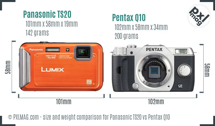 Panasonic TS20 vs Pentax Q10 size comparison