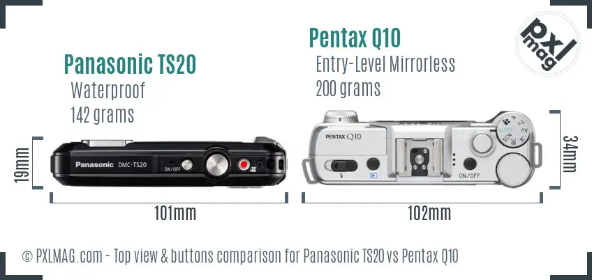 Panasonic TS20 vs Pentax Q10 top view buttons comparison