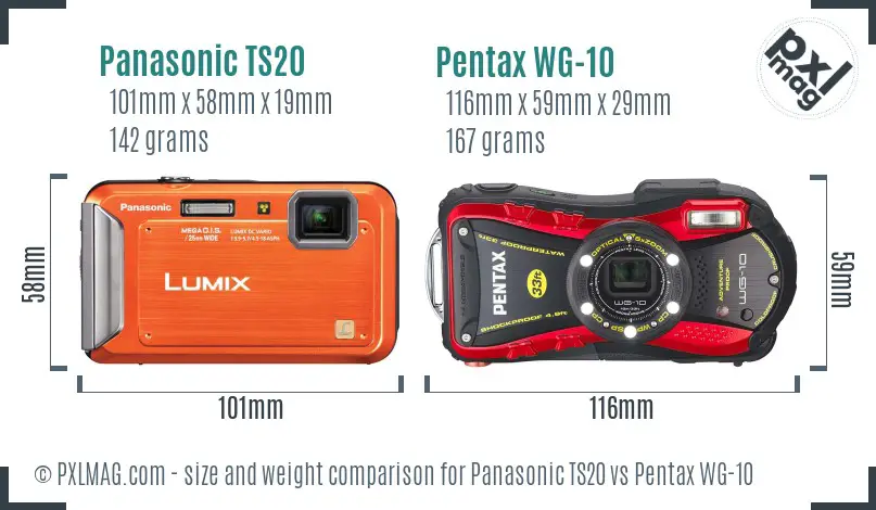 Panasonic TS20 vs Pentax WG-10 size comparison
