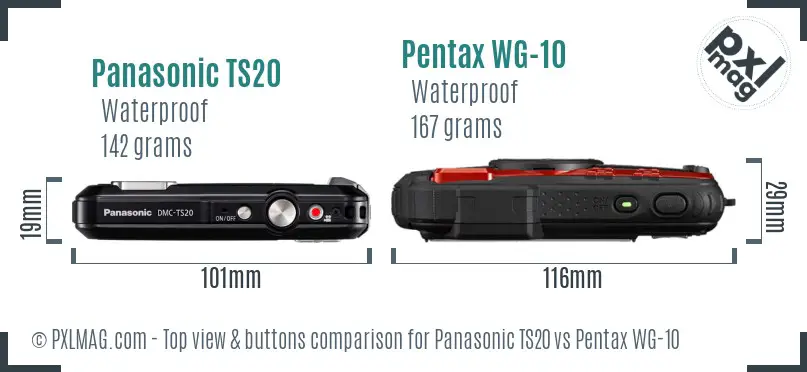Panasonic TS20 vs Pentax WG-10 top view buttons comparison