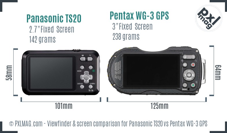 Panasonic TS20 vs Pentax WG-3 GPS Screen and Viewfinder comparison
