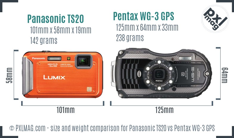Panasonic TS20 vs Pentax WG-3 GPS size comparison
