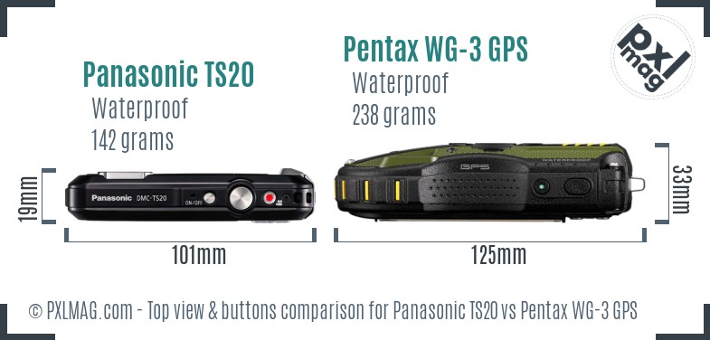 Panasonic TS20 vs Pentax WG-3 GPS top view buttons comparison