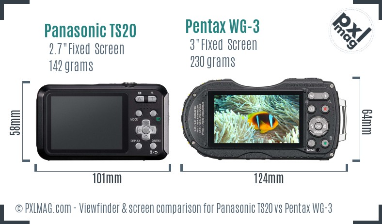 Panasonic TS20 vs Pentax WG-3 Screen and Viewfinder comparison