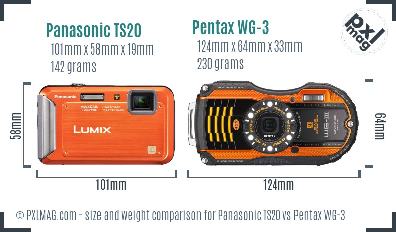 Panasonic TS20 vs Pentax WG-3 size comparison