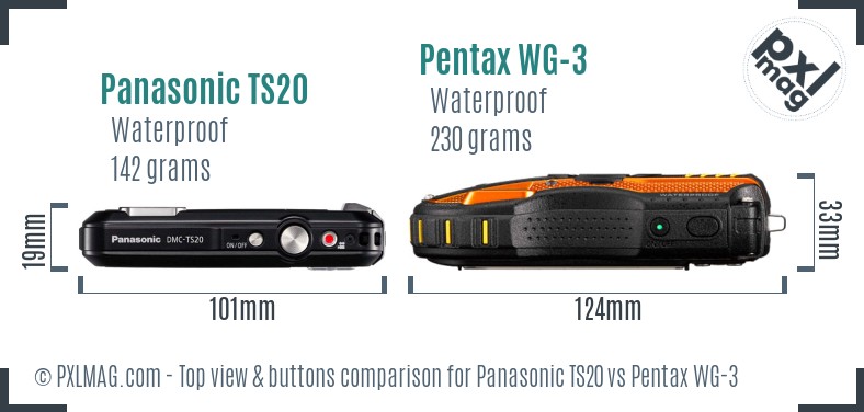 Panasonic TS20 vs Pentax WG-3 top view buttons comparison