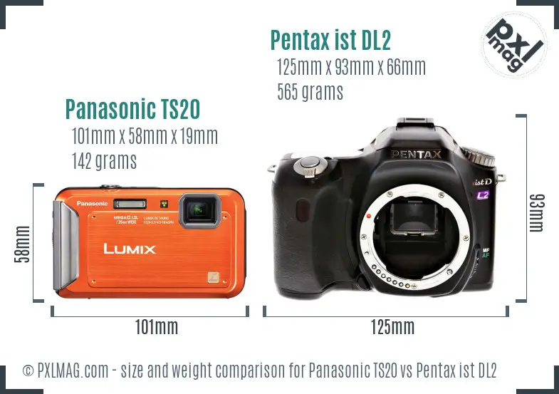 Panasonic TS20 vs Pentax ist DL2 size comparison