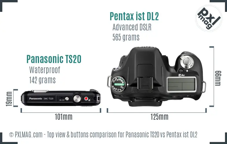 Panasonic TS20 vs Pentax ist DL2 top view buttons comparison