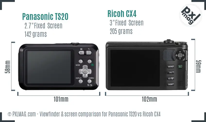 Panasonic TS20 vs Ricoh CX4 Screen and Viewfinder comparison Panasonic TS20 vs Ricoh CX4 Screen and Viewfinder comparison