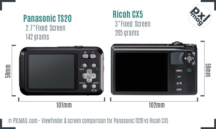 Panasonic TS20 vs Ricoh CX5 Screen and Viewfinder comparison