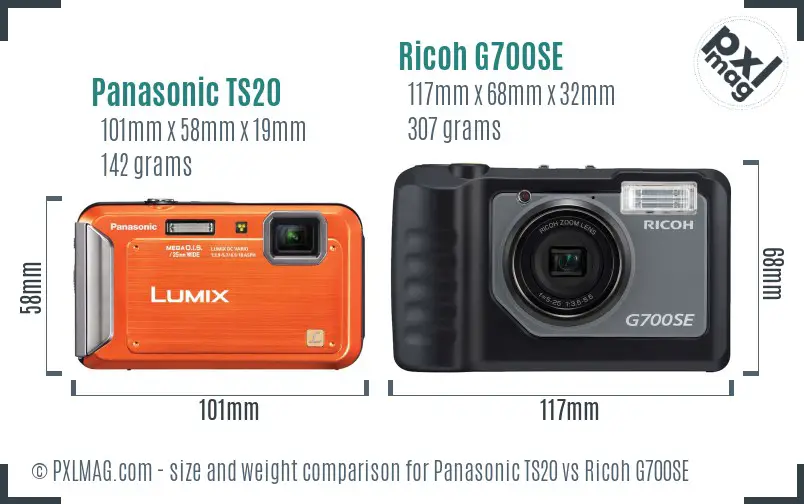 Panasonic TS20 vs Ricoh G700SE size comparison