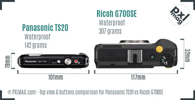 Panasonic TS20 vs Ricoh G700SE top view buttons comparison