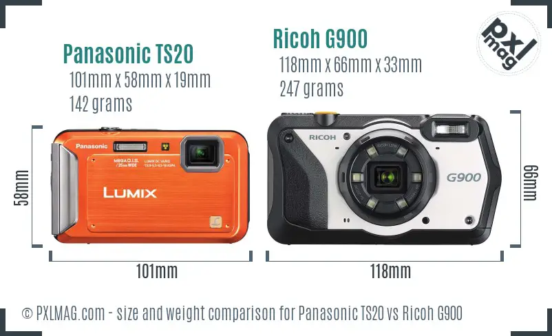 Panasonic TS20 vs Ricoh G900 size comparison