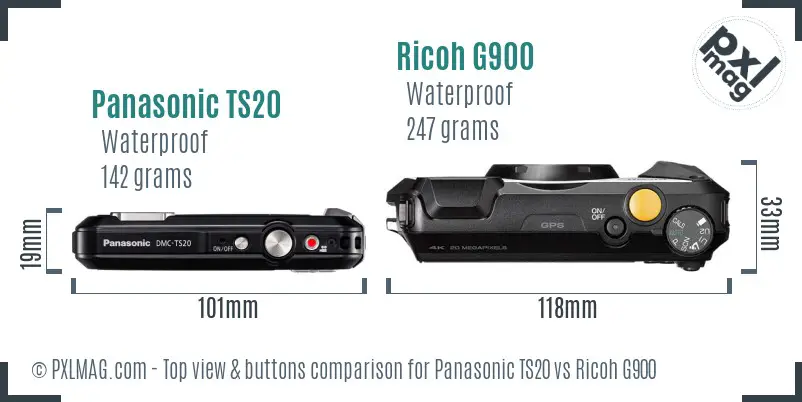 Panasonic TS20 vs Ricoh G900 top view buttons comparison