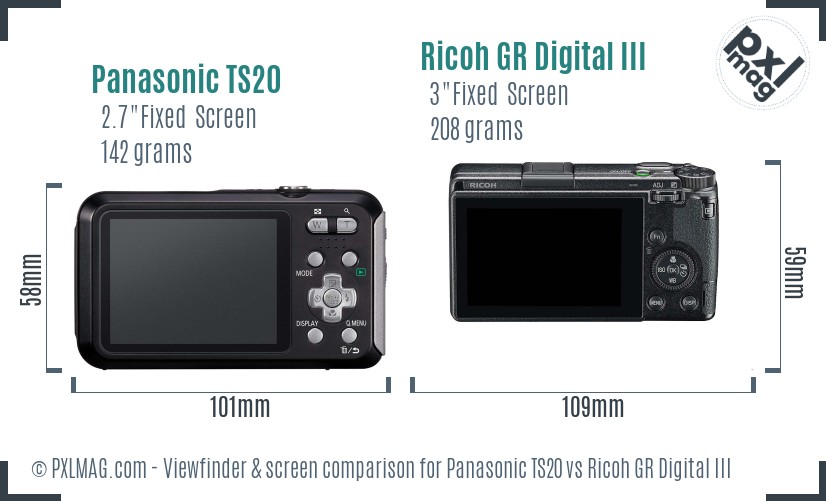 Panasonic TS20 vs Ricoh GR Digital III Screen and Viewfinder comparison