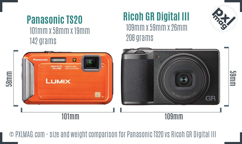 Panasonic TS20 vs Ricoh GR Digital III size comparison