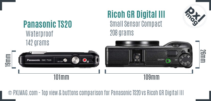 Panasonic TS20 vs Ricoh GR Digital III top view buttons comparison