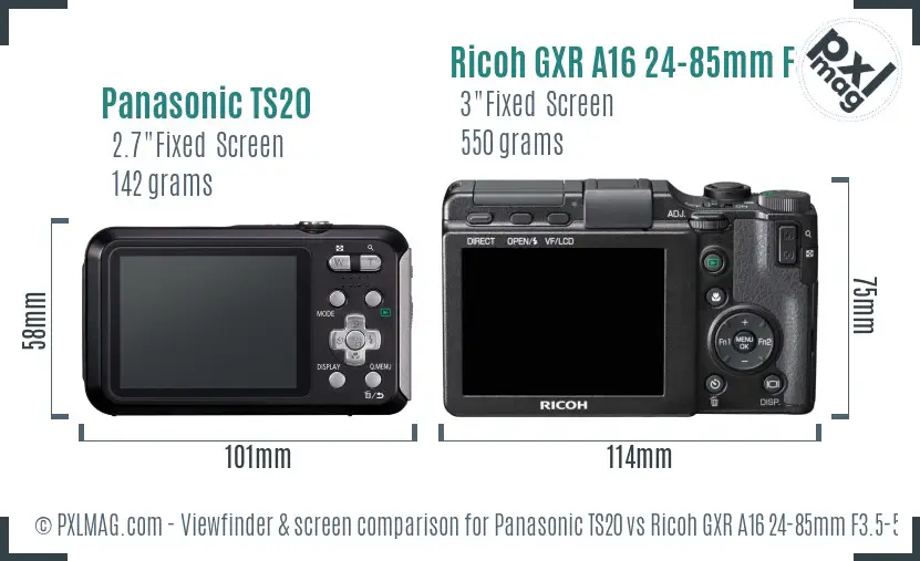 Panasonic TS20 vs Ricoh GXR A16 24-85mm F3.5-5.5 Screen and Viewfinder comparison