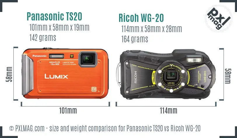 Panasonic TS20 vs Ricoh WG-20 size comparison