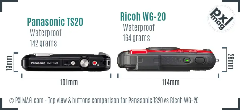 Panasonic TS20 vs Ricoh WG-20 top view buttons comparison