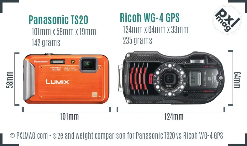 Panasonic TS20 vs Ricoh WG-4 GPS size comparison