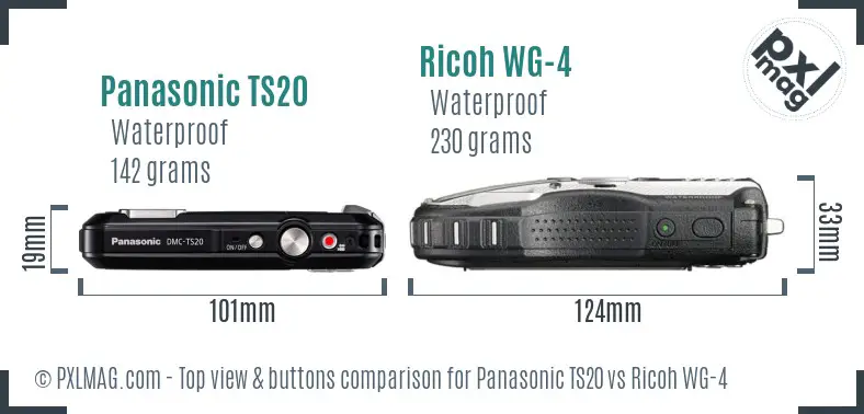 Panasonic TS20 vs Ricoh WG-4 top view buttons comparison Panasonic TS20 vs Ricoh WG-4 top view buttons comparison