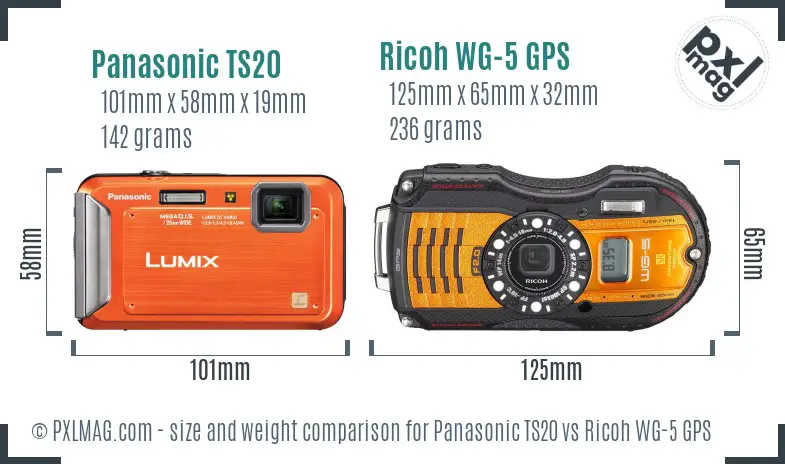 Panasonic TS20 vs Ricoh WG-5 GPS size comparison