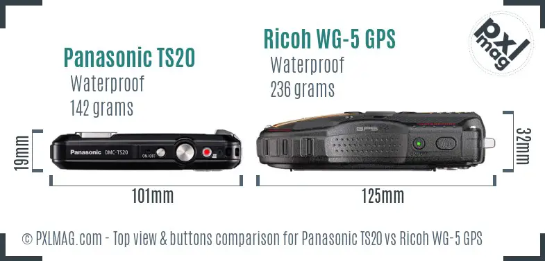 Panasonic TS20 vs Ricoh WG-5 GPS top view buttons comparison
