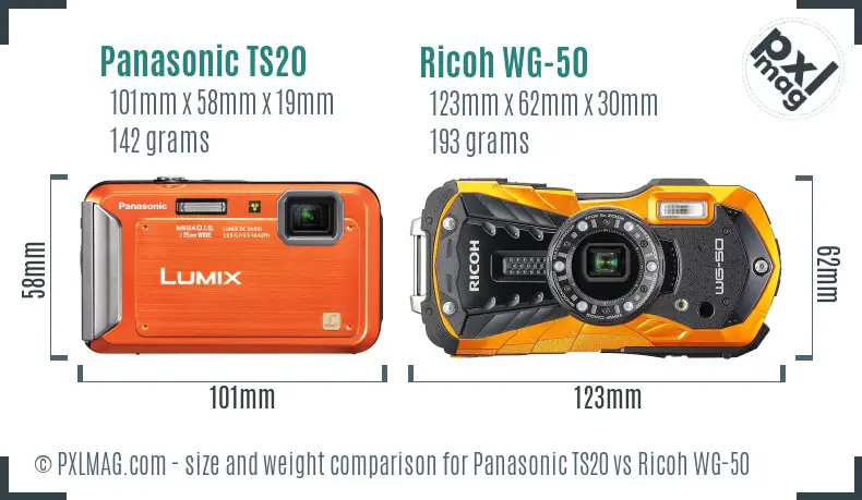 Panasonic TS20 vs Ricoh WG-50 size comparison Panasonic TS20 vs Ricoh WG-50 size comparison