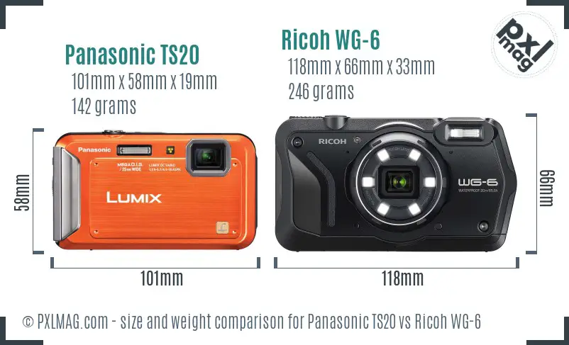 Panasonic TS20 vs Ricoh WG-6 size comparison