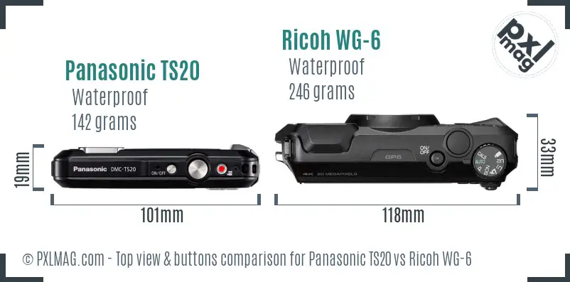 Panasonic TS20 vs Ricoh WG-6 top view buttons comparison