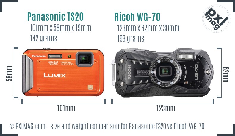 Panasonic TS20 vs Ricoh WG-70 size comparison Panasonic TS20 vs Ricoh WG-70 size comparison