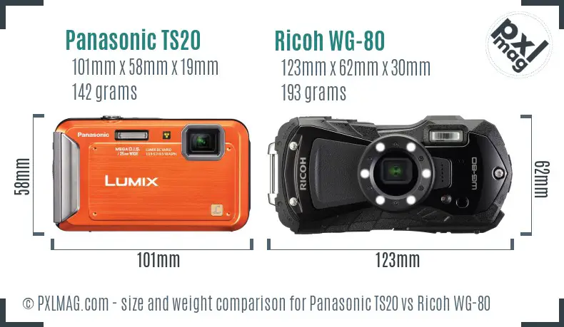 Panasonic TS20 vs Ricoh WG-80 size comparison