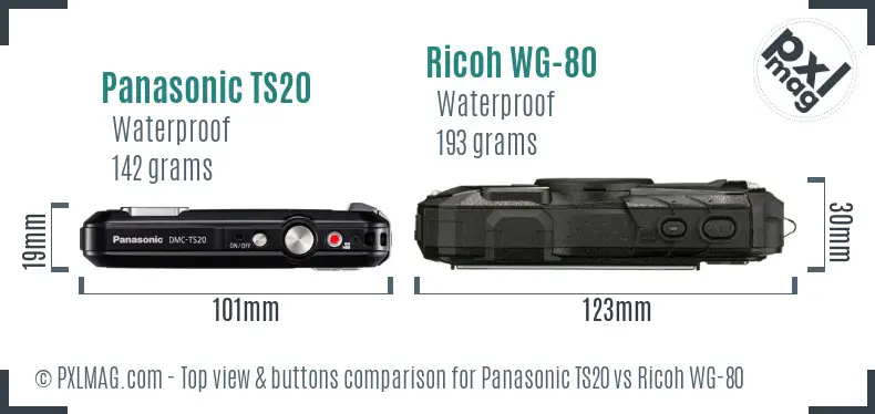 Panasonic TS20 vs Ricoh WG-80 top view buttons comparison