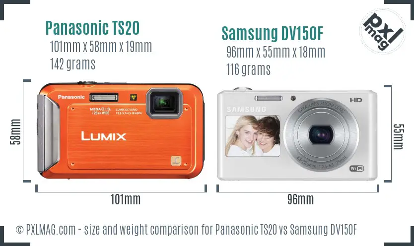 Panasonic TS20 vs Samsung DV150F size comparison
