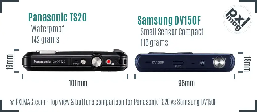 Panasonic TS20 vs Samsung DV150F top view buttons comparison