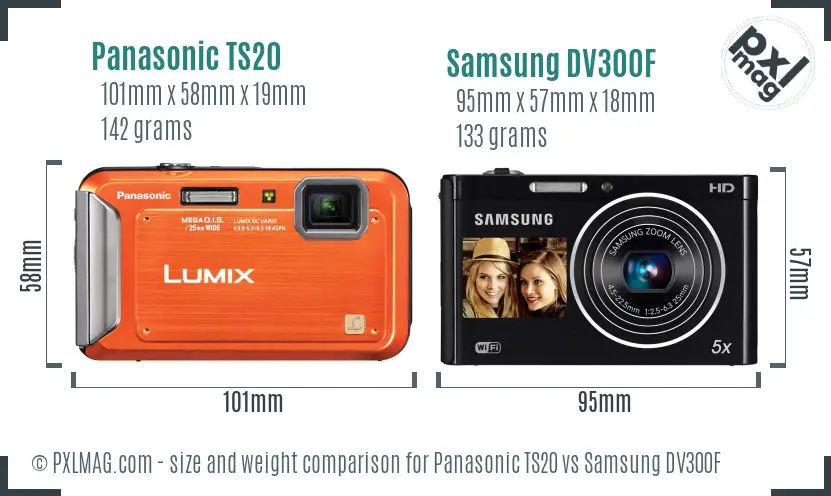 Panasonic TS20 vs Samsung DV300F size comparison