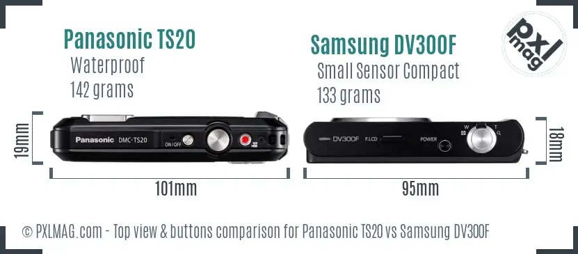 Panasonic TS20 vs Samsung DV300F top view buttons comparison