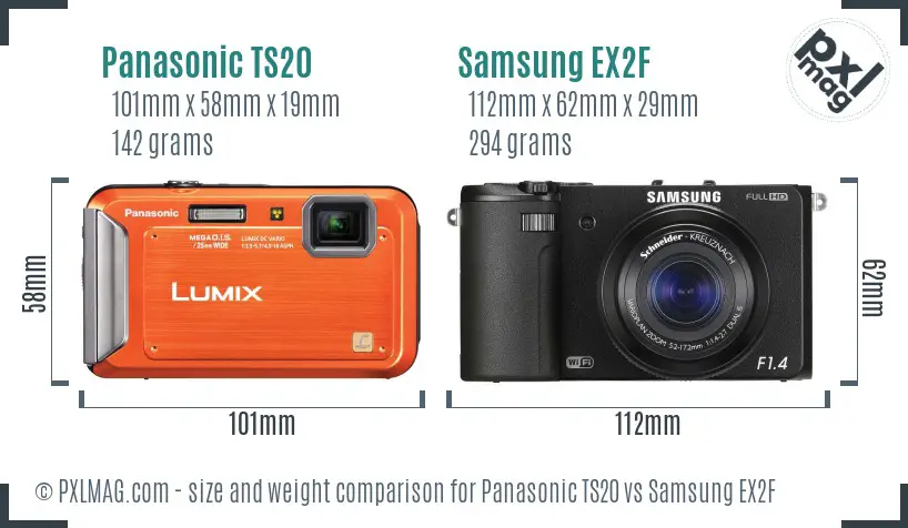 Panasonic TS20 vs Samsung EX2F size comparison