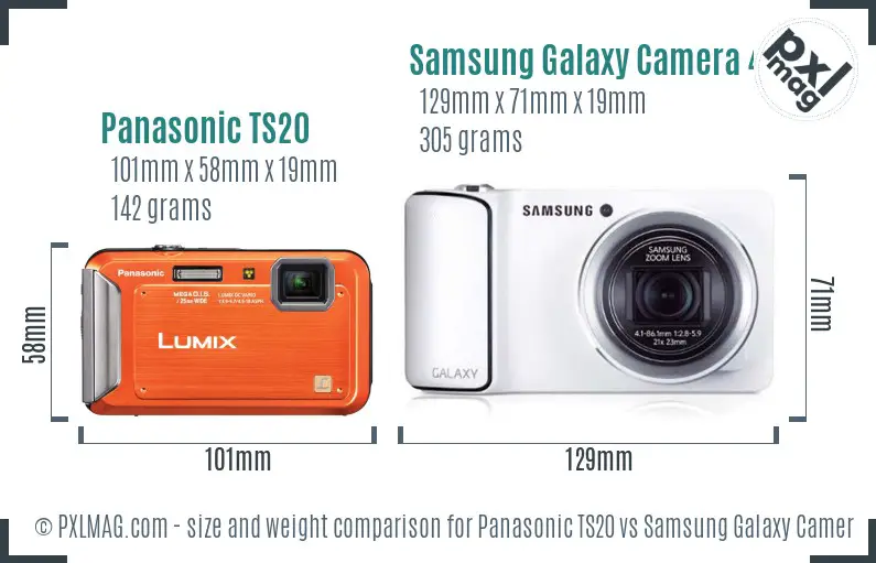 Panasonic TS20 vs Samsung Galaxy Camera 4G size comparison
