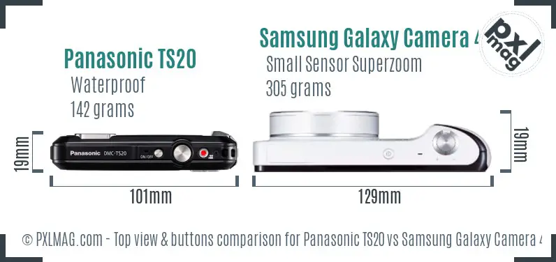 Panasonic TS20 vs Samsung Galaxy Camera 4G top view buttons comparison