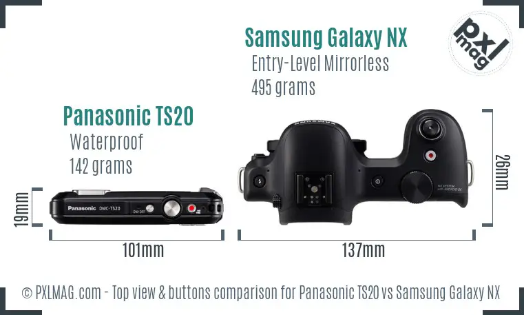 Panasonic TS20 vs Samsung Galaxy NX top view buttons comparison